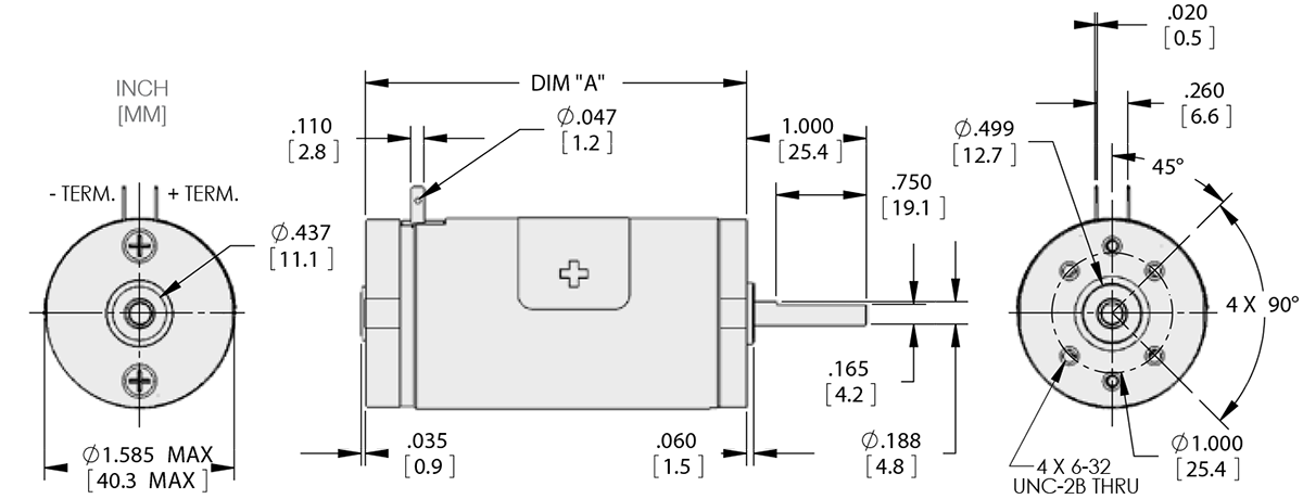 Series 116-1 - 1.6 inch DC Motors Technical Drawings