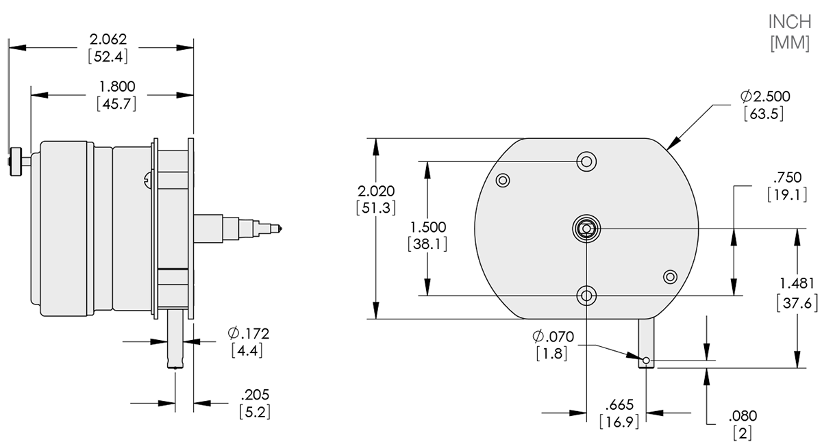 AC Clock Movement - D Mount Technical Drawings