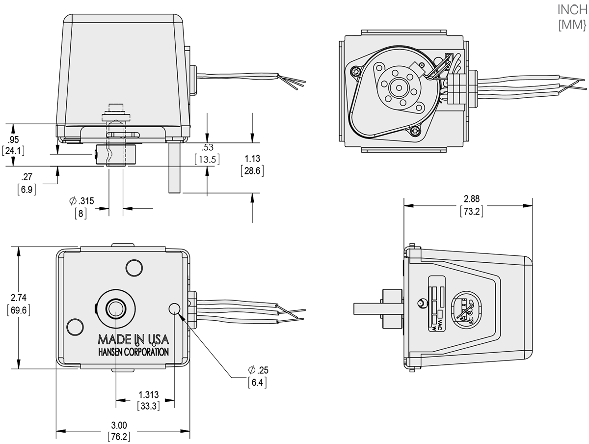 Series 135-7 - POPC (Power Open/Power Close) Actuator Technical Drawings