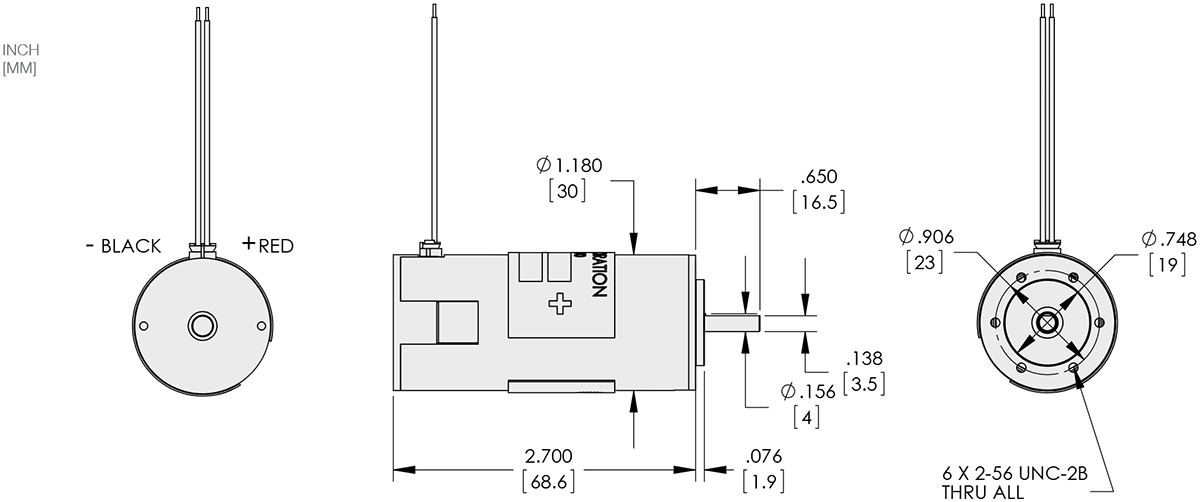 Series 111-2 - 1.1 inch 30mm PMDC Brush Motor Technical Drawings