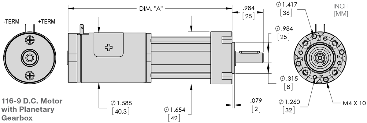 Series 116-9 - 1.6 inch Planetary Gear Motor (Plastic) Technical Drawings