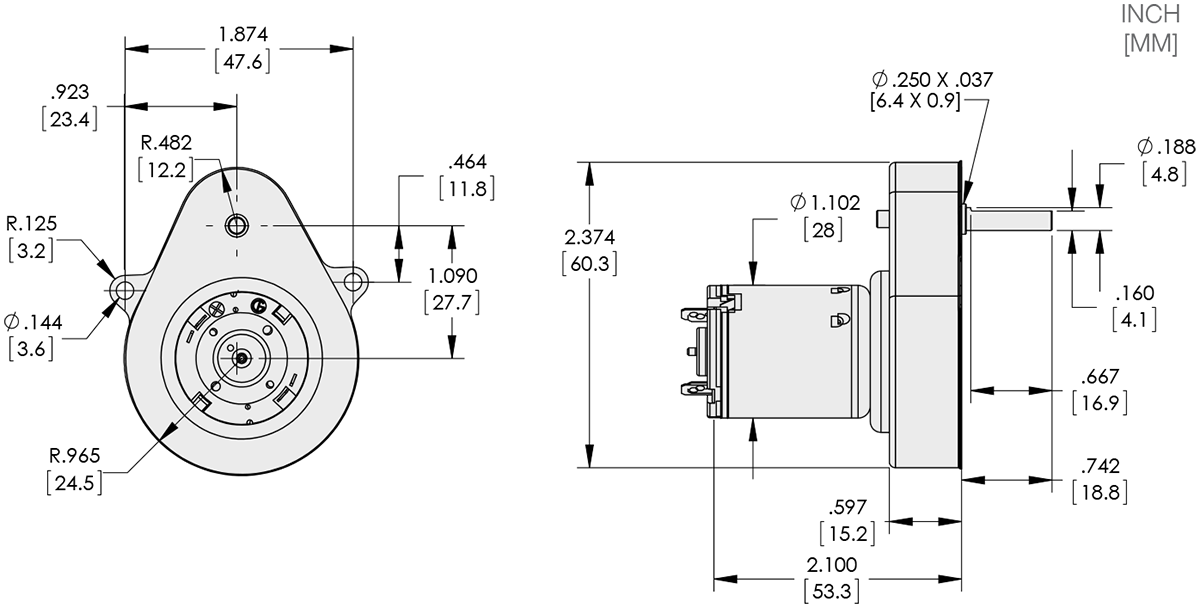 Series 148-4 - DC Gear Motor (Heavy Duty Gearing) Technical Drawings