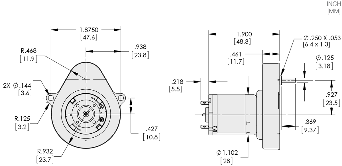 Series 148-5 - DC Gear Motor (C-mount) Technical Drawings
