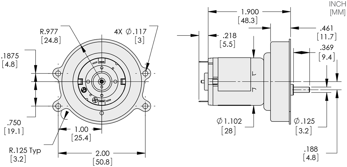 Series 148-6 - DC Gear Motor (A-mount) Technical Drawings