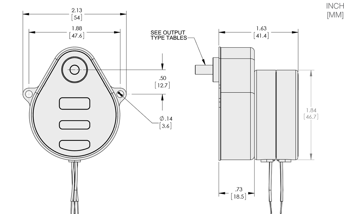 Series 119-2, 3 - Size 19 Step Motor (pear gearbox) Technical Drawings