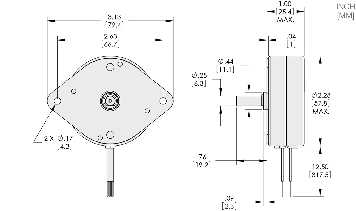 Series 123-1 - Size 23 Step Motor Technical Drawings