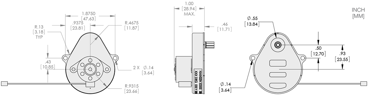 Series 125-2, 3, 6 - Size 25 Step Gear Motor Technical Drawings